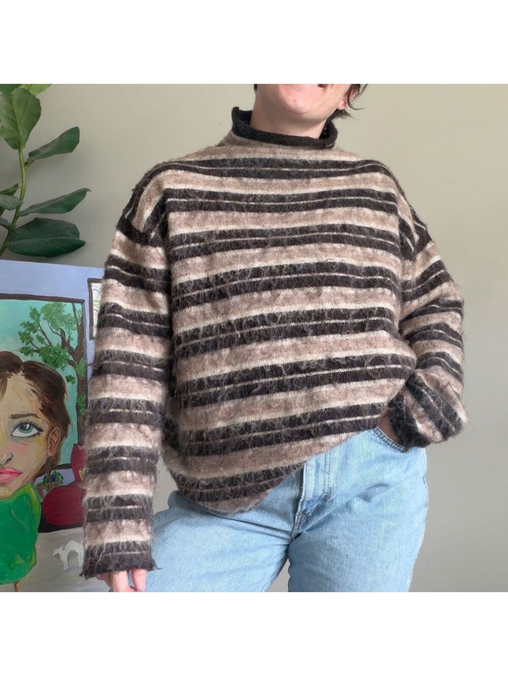 vintage 90s striped turtleneck sweater